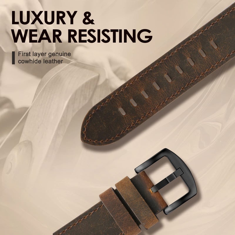 SWEES Leather Band Compatible for Apple Watch 42mm 44mm 45mm, Genuine Leather Replacement Wristband Strap Compatible iWatch Series 7 6 5 4 3 2 1 SE Sports & Edition Men And Women, Retro Brown - Image 2
